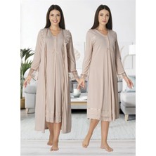 Effortt Model Sütlü Kahve Sabahlıklı Lohusa Gecelik Takım 2425