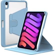 Case 4U Apple iPad Mini 2021 (6.Nesil) Kalem Bölmeli Nayn 360 Derece Dönebilen Standlı Kılıf Açık Mavi