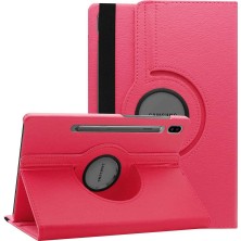 Case 4U Samsung Galaxy Tab S7 Plus T970 Uyumlu Uyku Modlu 360 Derece Dönebilen Standlı Tablet Kılıfı Koyu Pembe