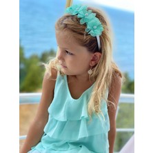 Queen Aksesuar Trend Moda Inci Çiçekli Taç Mint Su Yeşili Anne Çocuk Nedime Tacı