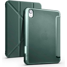 Case 4U Apple iPad Mini 2021 (6.Nesil) Kalem Bölmeli Tri Folding Smart Standlı Pu Deri Arkası Yumuşak Silikon 360 Tam Koruma Koyu Yeşil