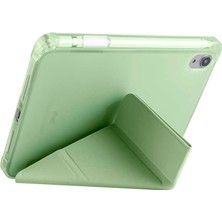 Case 4U Apple iPad Mini 2021 (6.Nesil) Kalem Bölmeli Tri Folding Smart Standlı Pu Deri Arkası Yumuşak Silikon 360 Tam Koruma Koyu Yeşil