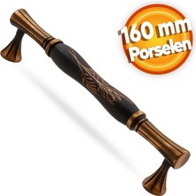 Badem10 Mavera Lüks Porselen Mobilya Çekmece Dolap Kapak Kulpu Kulbu 160 mm Siyah Antik Bakır