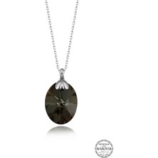 Swarovski Crystal Kadın Green Oval Gümüş Kolye