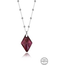 Swarovski Crystal Kadın Ametist Karo Gümüş Kolye