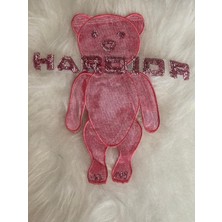 Gönülden Tasarım 26X23 cm Pembe Kadife Ayı Payetli Aplike Yama Arma Nakış Ütü Ile Yapışır