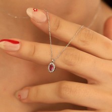 Ravza Gümüş 925 Ayar Gümüş Ruby Taşlı Oval Kolye