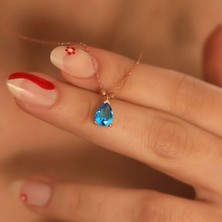 Ravza Gümüş 925 Ayar Gümüş Aquamarine Taşlı Damla Kolye