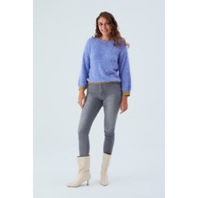 Peraluna De Vılle Pullover Kol ve Etek Ucu Simli Kadın Triko Kazak Lila