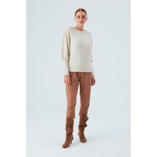 Peraluna Rakel Pullover Omuz Büzgülü Yumuşak Kadın Triko Kazak Ekru