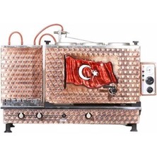 Meşale 3 Demlikli Antik Bakır Türk Bayraklı Turbo Full Otomatik Çay Kazanı