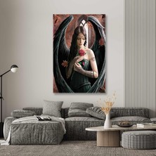 SML Tablo Kırmızı Güllü Siyah Kanatlı Melek Sonbahar Dökülen Sarı Yapraklar Kanvas Tablo