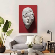 SML Tablo Kırmızı Duvardan Çıkan Alçı Heykel Kafası Eriyen Iki Yüz Kanvas Tablo