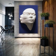 SML Tablo Mavi Duvardan Çıkan Alçı Görünümlü Heykel Öpüşen Romantik Çift Erkek Kanvas Tablo