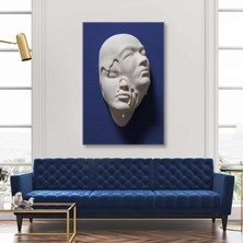 SML Tablo Mavi Duvardan Çıkan Alçı Heykel Kafası Eriyen Iki Yüz Kanvas Tablo