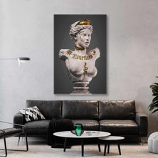 SML Tablo Mermer Kadın Büst Gold Aksesuar ve Yılan Dövmeli Kadın Kanvas Tablo