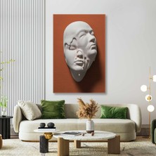 SML Tablo Turuncu Duvardan Çıkan Alçı Heykel Kafası Eriyen Iki Yüz Kanvas Tablo