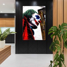 SML Tablo Şehirde Dolaşan Kırmızı Cekerli Joker Boya Sıçramaları Gotham City Kanvas Tablo