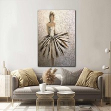 SML Tablo Beyaz Elbiseli Kadın Sülieti Yağlı Boya Efektli Kanvas Tablo