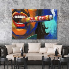 SML Tablo Küba Purosu Içen Kadın Yağlı Boya Görünümlü Kanvas Tablo