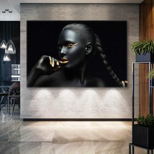 SML Tablo Gold Makyajlı Örgülü Saçlı Kadın Make Up Dekoratif Kanvas Tablo