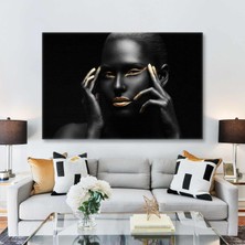 Etnik Takılı Altın Makyajlı Kadın Dijital Sanat Dekoratif Yatay Kanvas Tablo