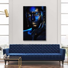 SML Tablo Gold Makyajlı Lacivert Vücut Boyalı Manken Make Up Kanvas Tablo