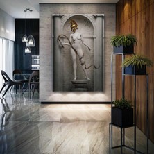 SML Tablo Gold Miğferli Beyaz Mermer Kadın Heykeli Savaşçı Tanrıca Tapınak Dekor Kanvas Tablo