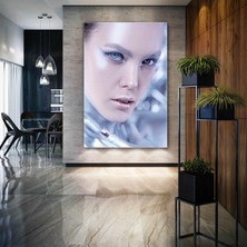 SML Tablo Buzlar Kraliçesi Gümüş Simli Makyaj Mavi Gözlü Model Make Up Güzellik Salonu Kanvas Tablo