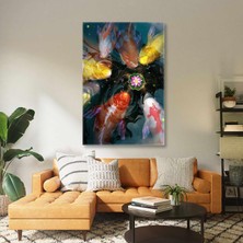 SML Tablo Nilüfer Çiçeği Etrafındaki Gold Renkli Koi Balık Sualtı Kanvas Tablo