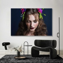 Pembe Saçlı Neon Makyajlı Kadın Neon Make Up Kuaför Dekorasyon Yatay Kanvas Tablo