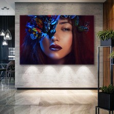 SML Tablo Saçında Renkli Kelebekler Olan Makyajlı Kadın Make Up Güzellik Salonu Kanvas Tablo