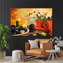SML Tablo Zen Taşları Turuncu Havlu Orkide Mum Spa Masaj Merkezi Kanvas Tablo