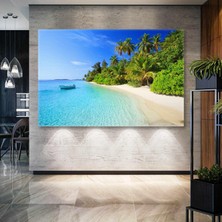 SML Tablo Maldivler Sahil Mavi Deniz Güneş Tatil Manzara Doğa Kanvas Tablo