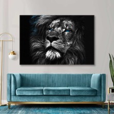 SML Tablo Mavi Gözlü Siyah Beyaz Aslan Ormanlar Kralı Asil Hayvan Kanvas Tablo
