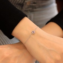 Ravza Gümüş 925 Ayar Gümüş Ametist Taşlı Oval Bileklik