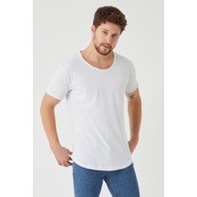 Cool Tarz Beyaz Erkek Oval Kesim Slim Fit Pis Yaka Salaş T-Shirt