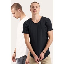 Cool Tarz 2'li Paket Beyaz-Siyah Pis Yaka Salaş T-Shirt