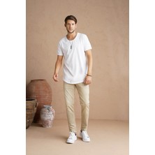 Tarz Cool Erkek Kırık Beyaz Pis Yaka Salaş T-SHIRT-TCPS001R56S