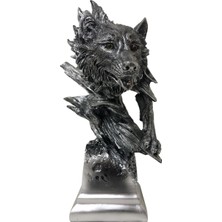 Boho Bazzar Gümüş Kurt Kafası Dekoratif Obje 40CM