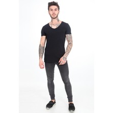 The One Erkek Açık V Yaka, Pamuklu Basic T-Shirt