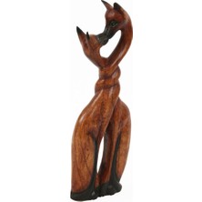 Boho Bazzar Ahşap El Yapımı Abstract Biblo / Öpüşen Sarmaşık Kediler 31CM