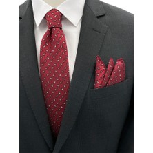 Brianze 8 Cm Bordo Küçük Şal Desen Kravat Mendil Set