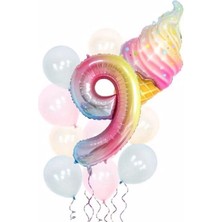 Parti Station Gökkuşağı Balon Renkli Balon Pembe Yaş Balon Rakam Konsept Balon Doğum Günü Set