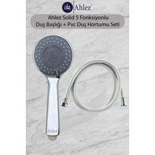 Ahlez Solid 5 Fonksiyonlu Duş Başlığı + Banyo Pvc Spiral Hortum Duş Seti Duş Takımı