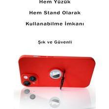 Kzy Apple iPhone 13 Pro Kapak Kamera Korumalı Standlı Logo Açık Yüzüklü Silikon Kılıf - Kırmızı - Siyah