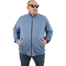 Moc Grande Mocgrande Büyük Beden Basic Mevsimlik Fermuarlı Sweatshirt 22750 Mavı