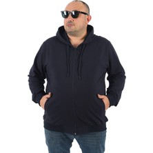 Moc Grande Mocgrande Büyük Beden Basic Mevsimlik Fermuarlı Kapüşonlu Sweat 22751 Lacivert