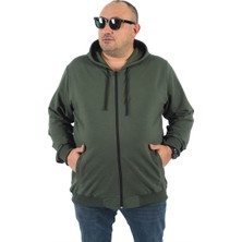 Moc Grande Mocgrande Büyük Beden Basic Mevsimlik Fermuarlı Kapüşonlu Sweat 22751 Hakı