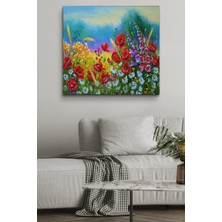 Doğal Tercih Renkli Çiçekler Yağlıboya Görünüm Dekoratif Kanvas Duvar Tablosu